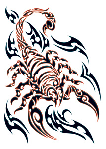 Red Tribal Scorpion Temporary Tattoo [50-Sco-40001]