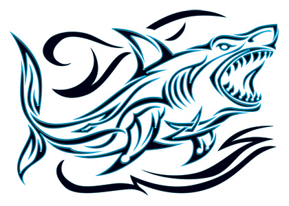 Blue Tribal Shark Temporary Tattoo [50-Sha-40001]